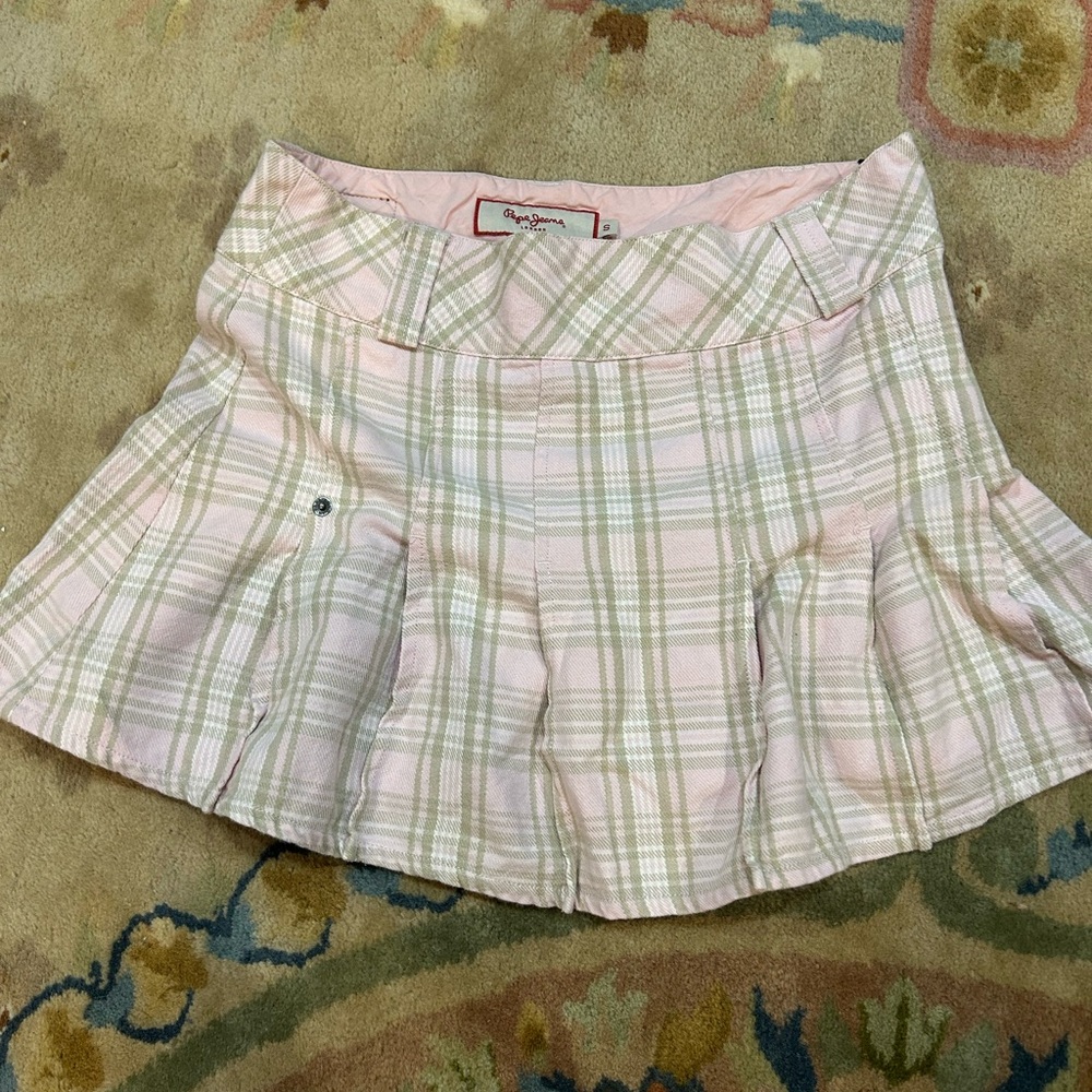 y2k pepe jeans pink plaid skirt